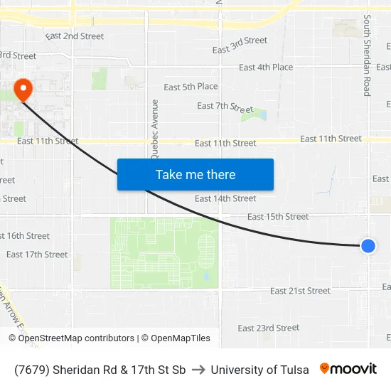(7679) Sheridan Rd & 17th St Sb to University of Tulsa map