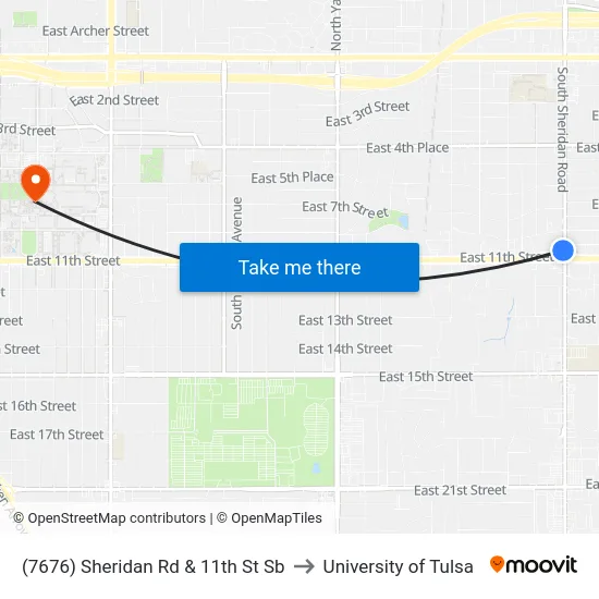 (7676) Sheridan Rd & 11th St Sb to University of Tulsa map