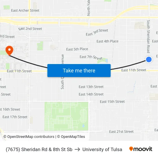 (7675) Sheridan Rd & 8th St Sb to University of Tulsa map