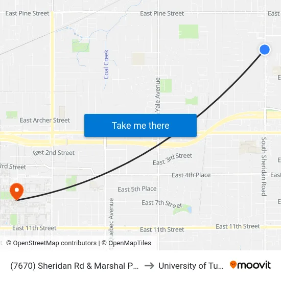 (7670) Sheridan Rd & Marshal Pl Sb to University of Tulsa map