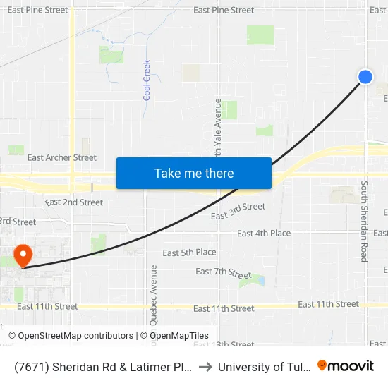 (7671) Sheridan Rd & Latimer Pl Sb to University of Tulsa map