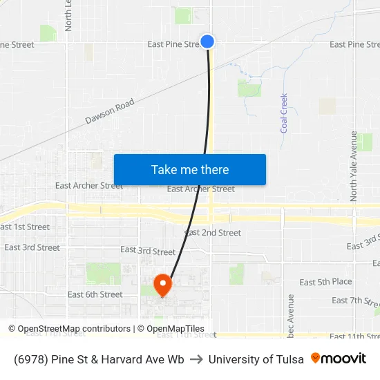 (6978) Pine St & Harvard Ave Wb to University of Tulsa map