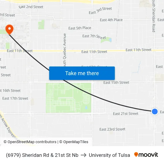 (6979) Sheridan Rd & 21st St Nb to University of Tulsa map