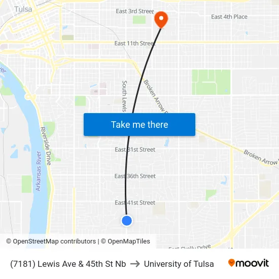 (7181) Lewis Ave & 45th St Nb to University of Tulsa map