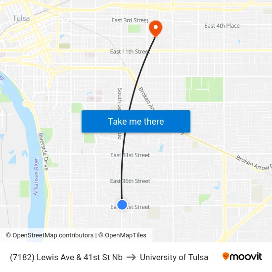 (7182) Lewis Ave & 41st St Nb to University of Tulsa map