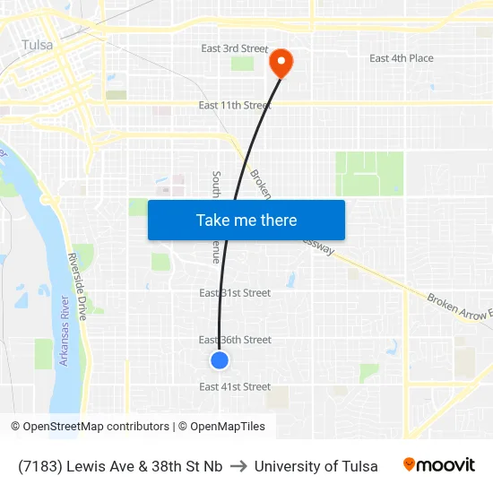 (7183) Lewis Ave & 38th St Nb to University of Tulsa map