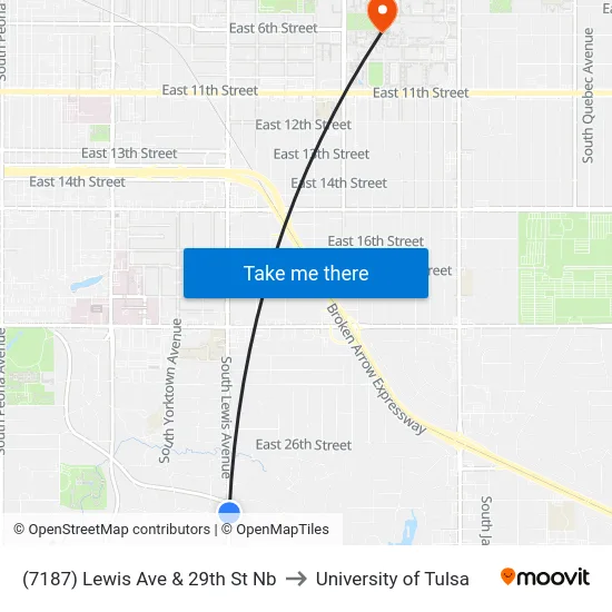 (7187) Lewis Ave & 29th St Nb to University of Tulsa map