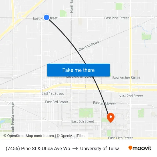 (7456) Pine St & Utica Ave Wb to University of Tulsa map