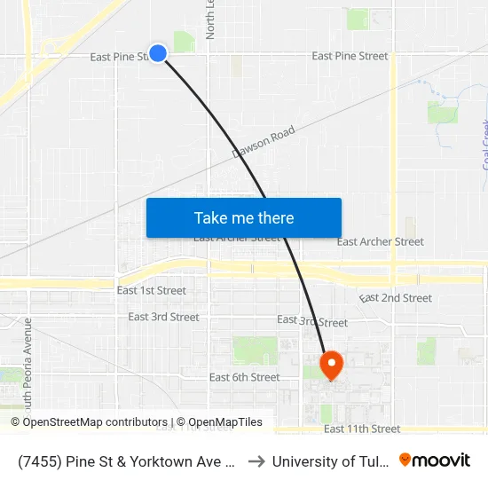 (7455) Pine St & Yorktown Ave Wb to University of Tulsa map
