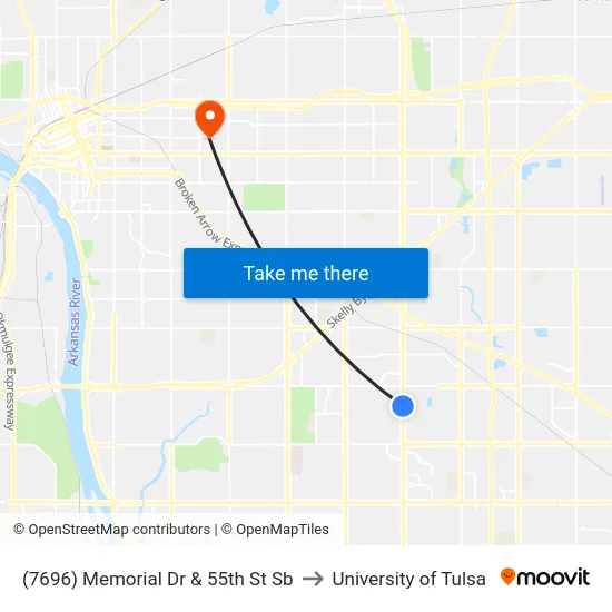 (7696) Memorial Dr & 55th St Sb to University of Tulsa map