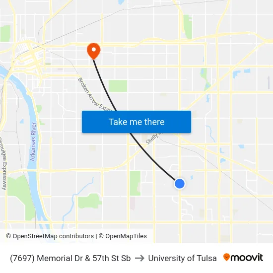(7697) Memorial Dr & 57th St Sb to University of Tulsa map