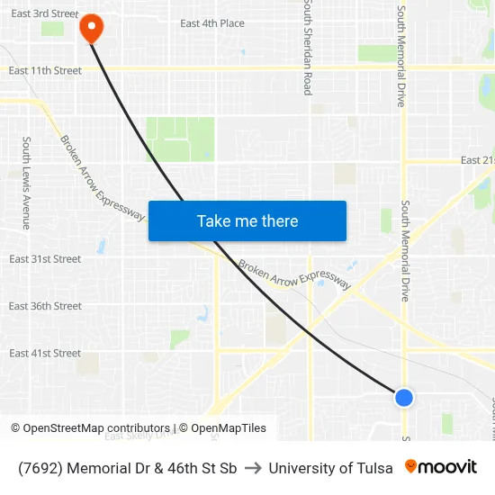 (7692) Memorial Dr & 46th St Sb to University of Tulsa map