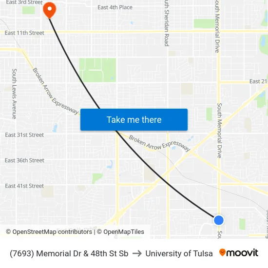 (7693) Memorial Dr & 48th St Sb to University of Tulsa map
