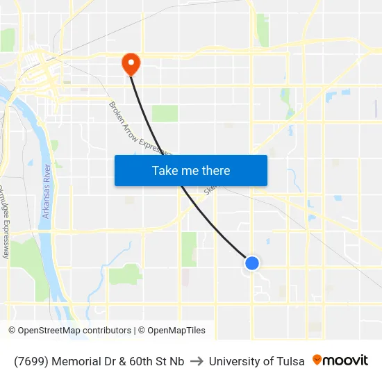 (7699) Memorial Dr & 60th St Nb to University of Tulsa map