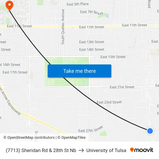 (7713) Sheridan Rd & 28th St Nb to University of Tulsa map