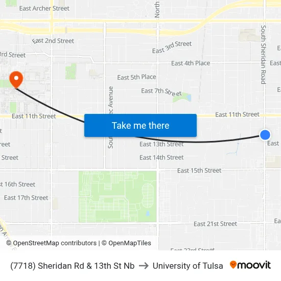 (7718) Sheridan Rd & 13th St Nb to University of Tulsa map