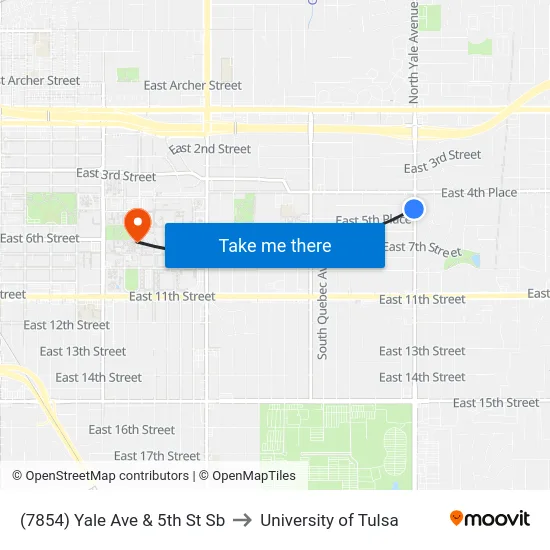 (7854) Yale Ave & 5th St Sb to University of Tulsa map