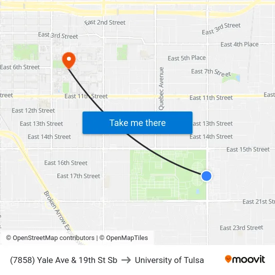 (7858) Yale Ave & 19th St Sb to University of Tulsa map