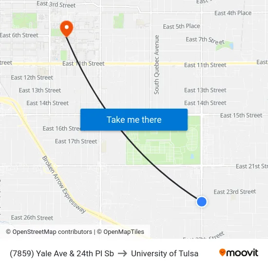 (7859) Yale Ave & 24th Pl Sb to University of Tulsa map