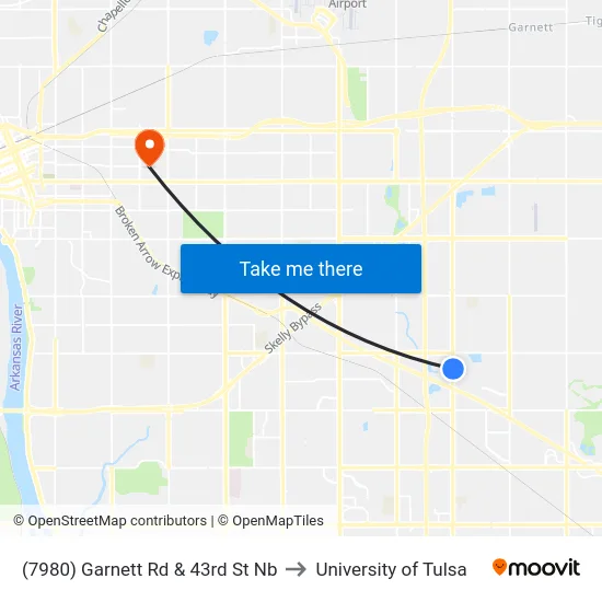 (7980) Garnett Rd & 43rd St Nb to University of Tulsa map