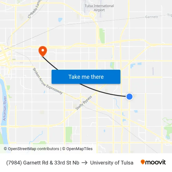 (7984) Garnett Rd & 33rd St Nb to University of Tulsa map