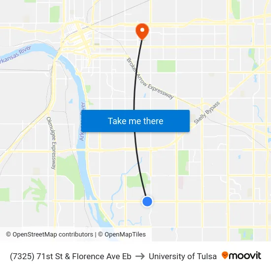 (7325) 71st St & Florence Ave Eb to University of Tulsa map