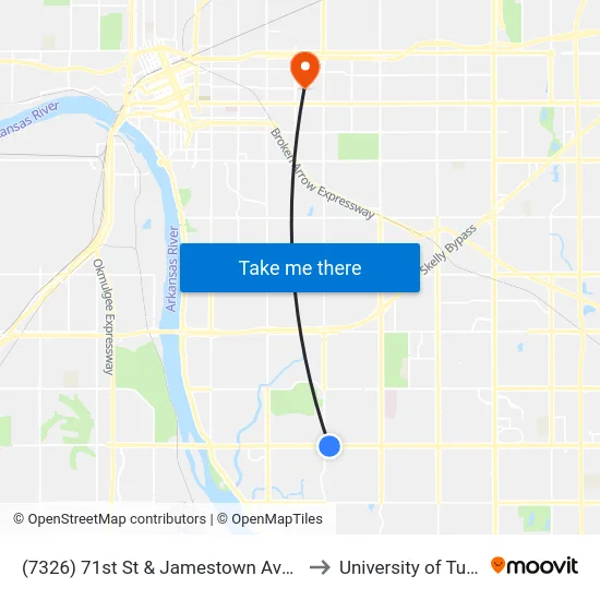 (7326) 71st St & Jamestown Ave Eb to University of Tulsa map