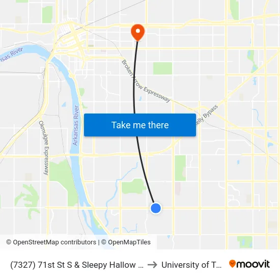 (7327) 71st St S & Sleepy Hallow Dr Eb to University of Tulsa map