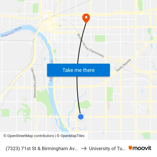 (7323) 71st St & Birmingham Ave Eb to University of Tulsa map