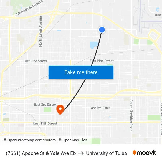 (7661) Apache St & Yale Ave Eb to University of Tulsa map