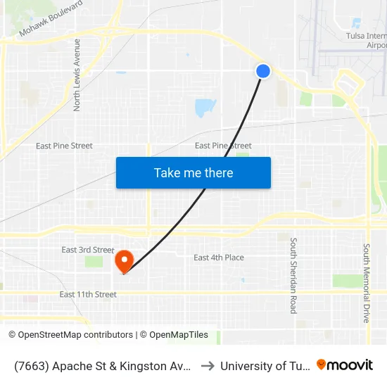 (7663) Apache St & Kingston Avet Eb to University of Tulsa map