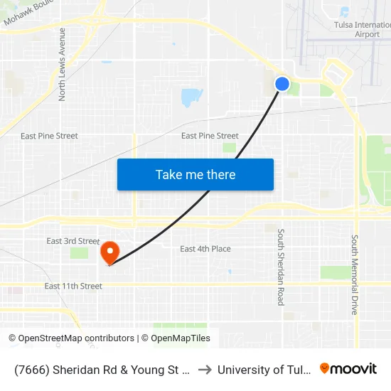 (7666) Sheridan Rd & Young St Sb to University of Tulsa map