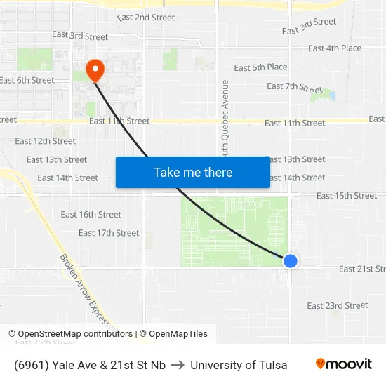 (6961) Yale Ave & 21st St Nb to University of Tulsa map