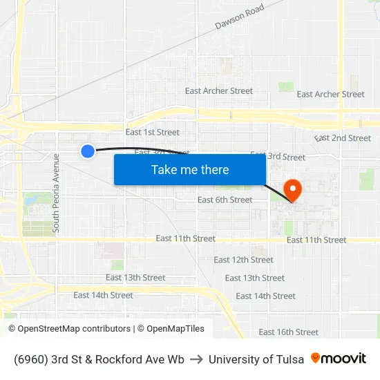 (6960) 3rd St & Rockford Ave Wb to University of Tulsa map