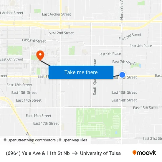 (6964) Yale Ave & 11th St Nb to University of Tulsa map