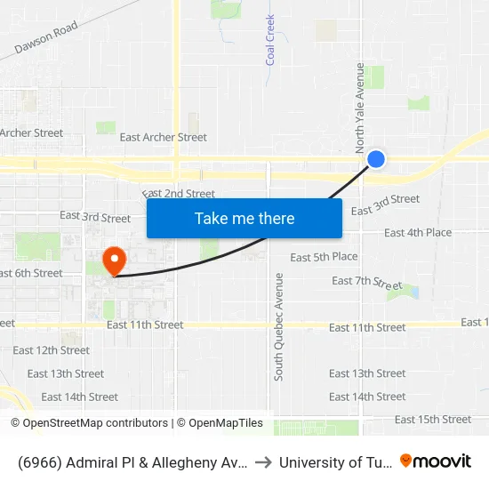 (6966) Admiral Pl & Allegheny Ave Eb to University of Tulsa map