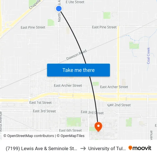 (7199) Lewis Ave & Seminole St Nb to University of Tulsa map