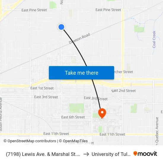 (7198) Lewis Ave. & Marshal St. Nb to University of Tulsa map