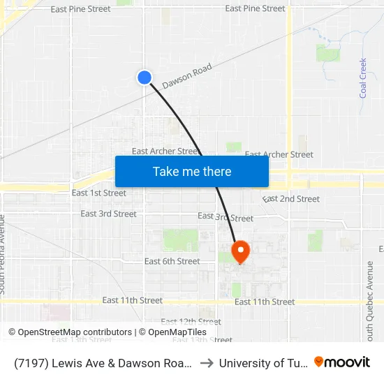 (7197) Lewis Ave & Dawson Road Nb to University of Tulsa map