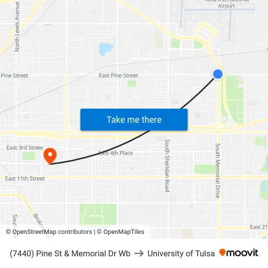 (7440) Pine St & Memorial Dr Wb to University of Tulsa map