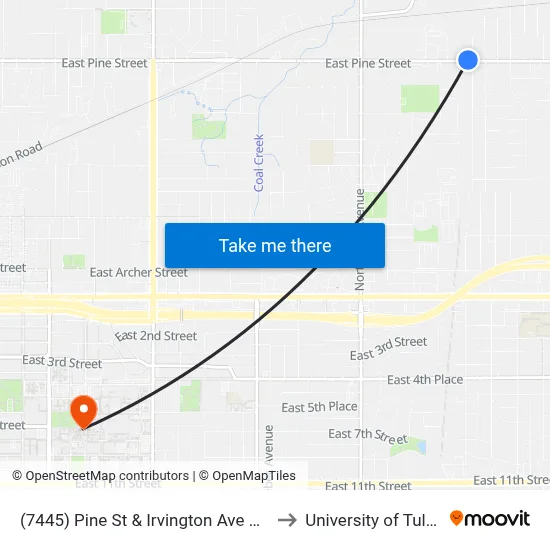 (7445) Pine St & Irvington Ave Wb to University of Tulsa map
