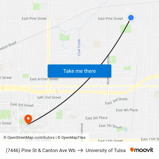 (7446) Pine St & Canton Ave Wb to University of Tulsa map