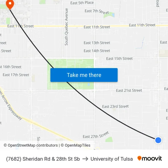 (7682) Sheridan Rd & 28th St Sb to University of Tulsa map
