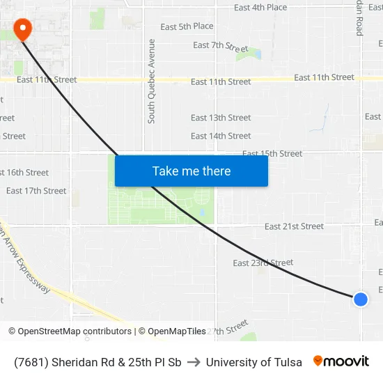 (7681) Sheridan Rd & 25th Pl Sb to University of Tulsa map