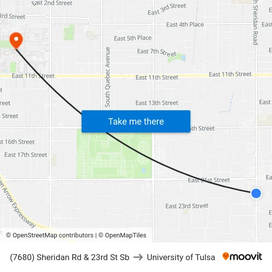 (7680) Sheridan Rd & 23rd St Sb to University of Tulsa map