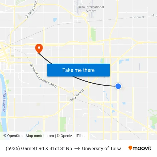 (6935) Garnett Rd & 31st St Nb to University of Tulsa map