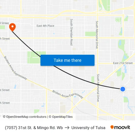 (7057) 31st St. & Mingo Rd. Wb to University of Tulsa map