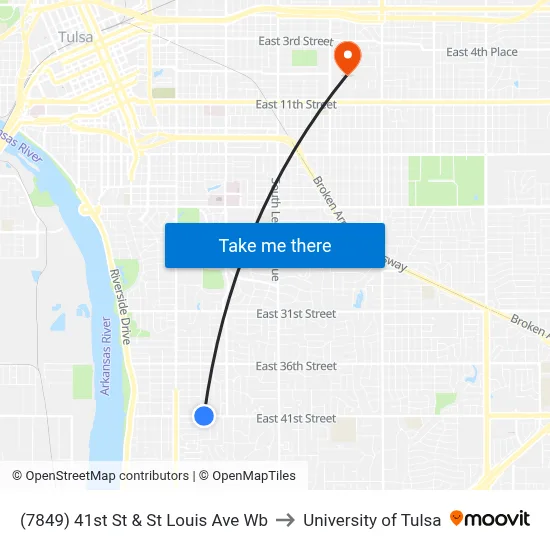 (7849) 41st St & St Louis Ave Wb to University of Tulsa map