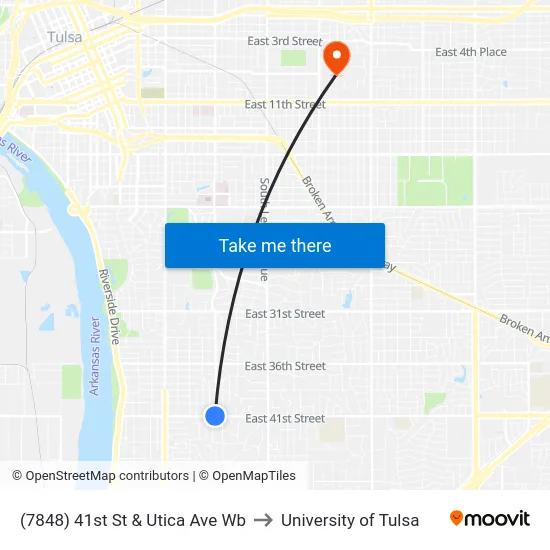 (7848) 41st St & Utica Ave Wb to University of Tulsa map