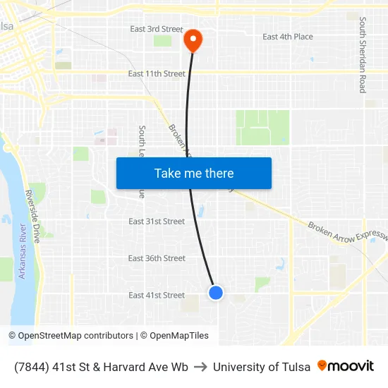 (7844) 41st St & Harvard Ave Wb to University of Tulsa map